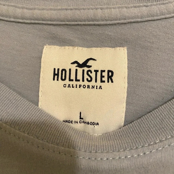 Hollister Monogram Short Sleeve Crew Neck Light Grey Tee Shirt, Size L - Picture 3 of 6